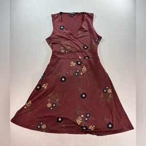 Toad&Co Floral Wrap Dress Womens Large Burgundy Sleeveless Organic Cotton